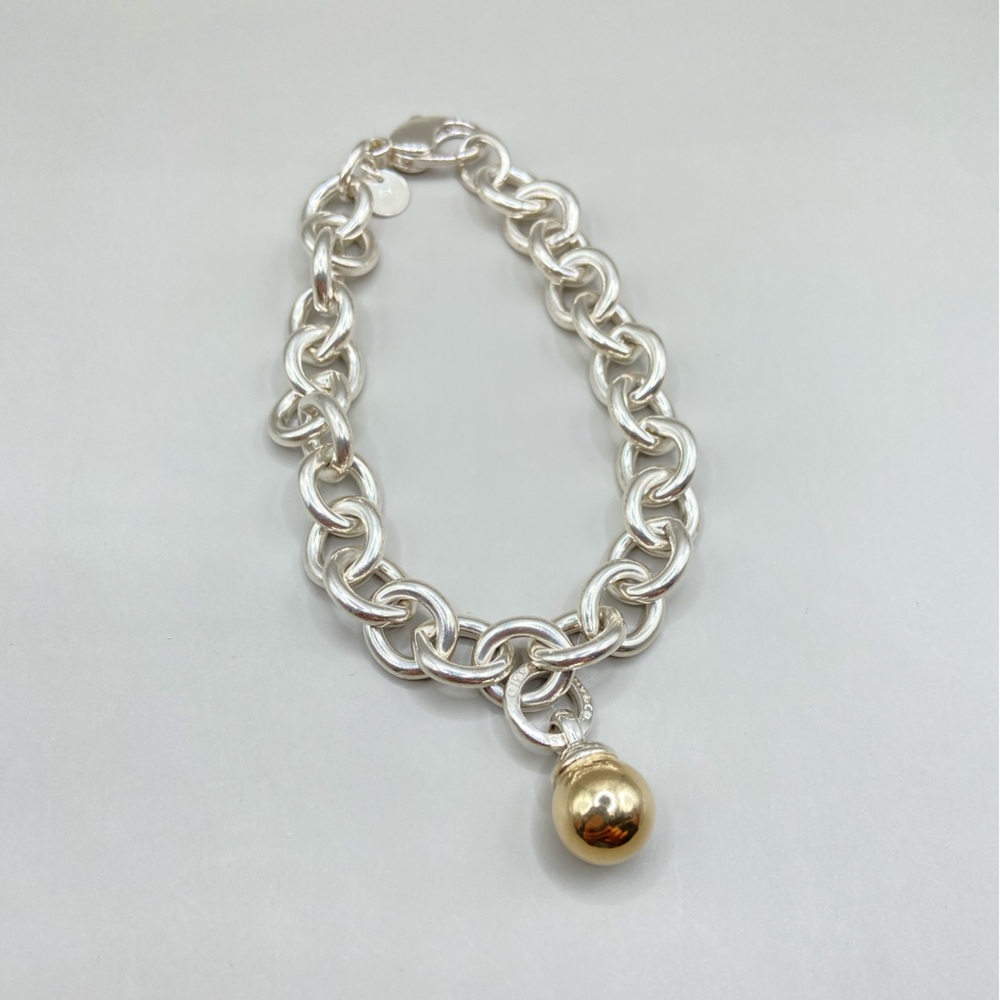 Tiffany & Co. Silver Chain Bracelet with Gold Drop Charm - Picture 3 of 14